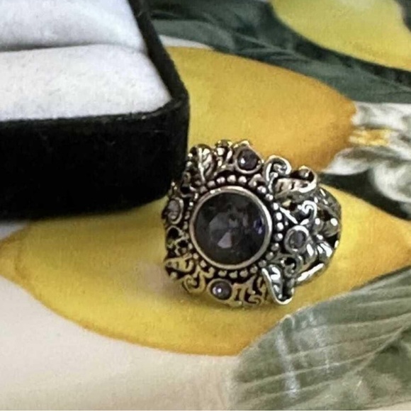 Jewelry - Silver-Tone Filigree Ring with Purple Stone size 61/2